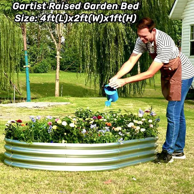 Galvanized Raised Garden Bed, 4x2x1 FT Thickening Raised Beds for Gardening, Oval Larger Space Planter Box for Outdoor for Herbs, Vegetables, Fruits