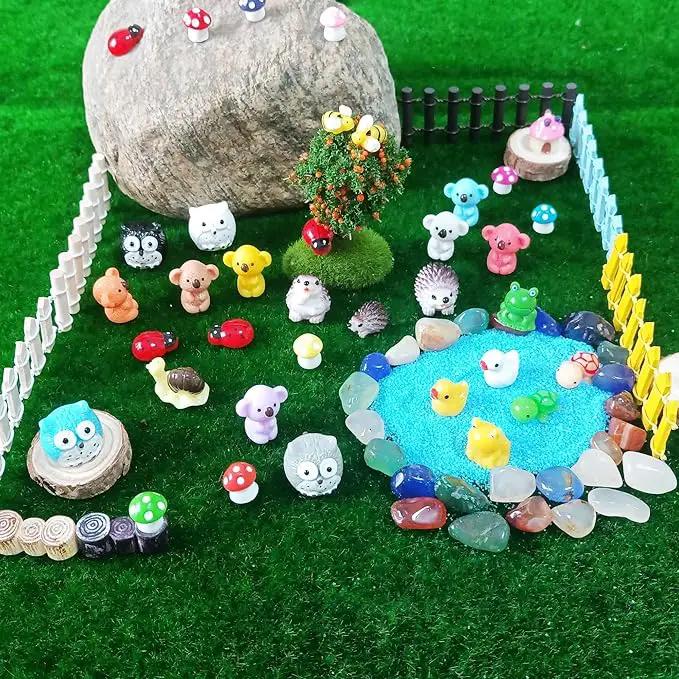 100 Pcs Mini Resin Animals Figures, Mixed Tiny Plastic Animals Figurines to Hide Miniature Fairy Garden Decorations Accessories by GreenHaven Gardens