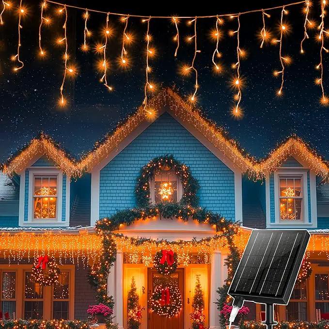 XZAI Solar Icicle String Lights 800LED 50FT Warm White Remote Connectable 2400mAh USB Rechargeable 8 Modes Timer Dimmable IP65 Waterproof Twinkle for Outdoor Christmas & Wedding & Party Decors by GreenHaven Gardens