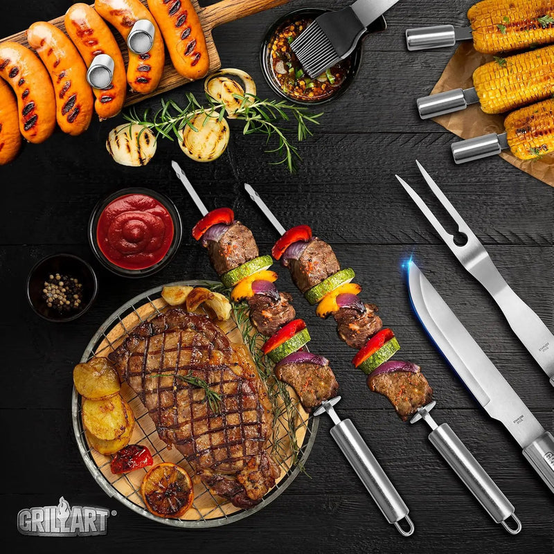 GRILLART BBQ Grill Utensil Tools Set Reinforced BBQ Tongs 19-Piece Stainless-Steel Barbecue Grilling Accessories w/Aluminum Storage Case -Complete Outdoor Grill Kit for Dad, Birthday Gift for Man Dad by GreenHaven Gardens