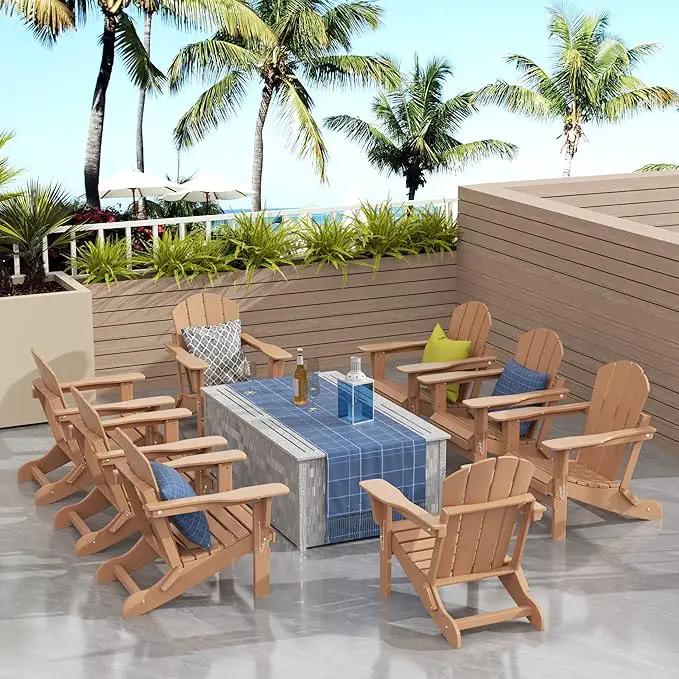 Westin Outdoors Laguna WO Outdoor Adirondack Folding Patio Chairs 8 PCS Set Retro Beach Aesthetic for Backyard, Lawn, Patio, Deck, Garden, Weather Resistant Polyethylene Plastic Lounger (Teak) by GreenHaven Gardens
