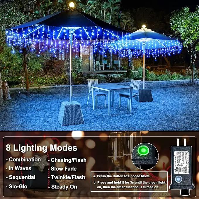 Christmas Icicle Lights Outdoor, 98FT 1216 LED Icicle String Lights with 8 Modes 228 Drops, Curtain Twinkle Lights for Bedroom House Holiday Party Wedding Decorations, Blue by GreenHaven Gardens