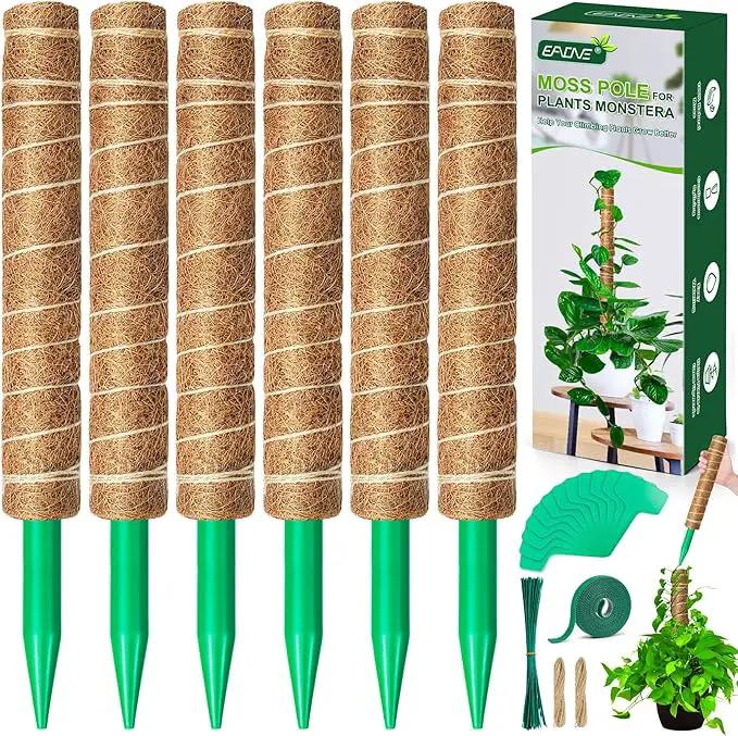 EAONE Moss Pole 96 Inch, 6 Pack 16" Monstera Plant Support for Climbing Potted Live Plants Indoor, Stackable Coco Coir Moss Sticks Monstera Stakes for Pothos Philodendron, with Garden Labels & Ties by GreenHaven Gardens