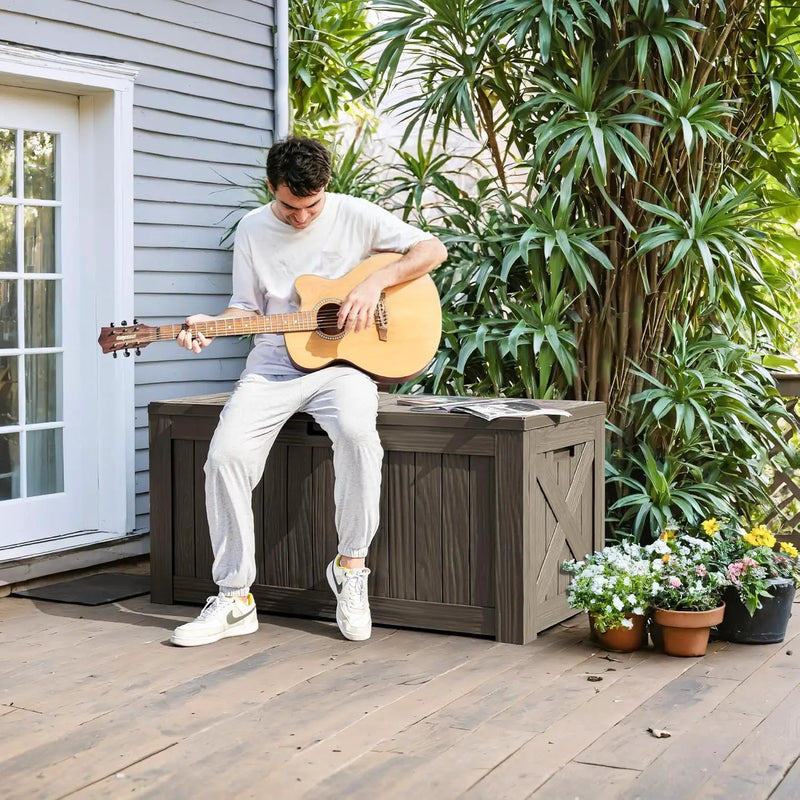 Greesum 120 Gallon Deck Box, Resin Outdoor Storage Container for Patio Furniture, Garden Tools, Pool Accessories, Weatherproof, Lockable, Coffee by GreenHaven Gardens