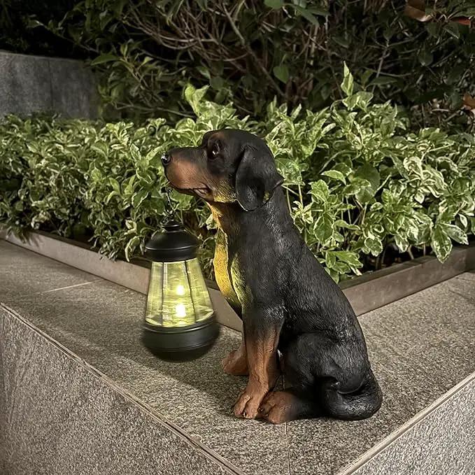 Garden Dog Statues Outdoor Decor, 10.6" Solar Light Dog Statue with Lantern, Puppy Solar Dog Figurine Sculpture for Outdoor Gardens Patio, Lawn, Yard, Housewarming Ornament Gift by GreenHaven Gardens