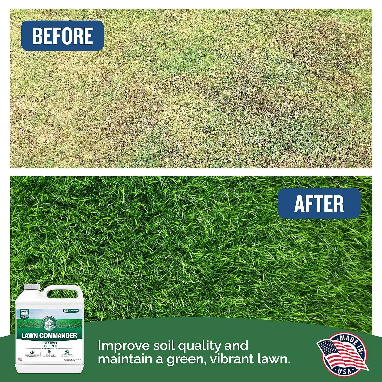 Turf Titan Lawn Commander – All-in-One Lawn Booster and Fertilizer (1 Gallon) – Peak Growth & Green Grass for All Seasons – Tri-Action Nitrogen Tech Fertilizer Concentrate – Covers up to 32,000 Sq Ft by GreenHaven Gardens
