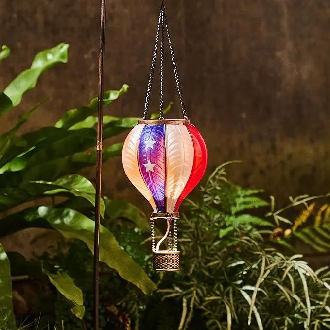 TERESA'S COLLECTIONS America Fourth of July Decorations, Hot Air Balloon Solar Lantern for Garden Decor,Gifts for Women + Memorial Day 17.7'' Hot Air Balloon Solar Lantern by GreenHaven Gardens
