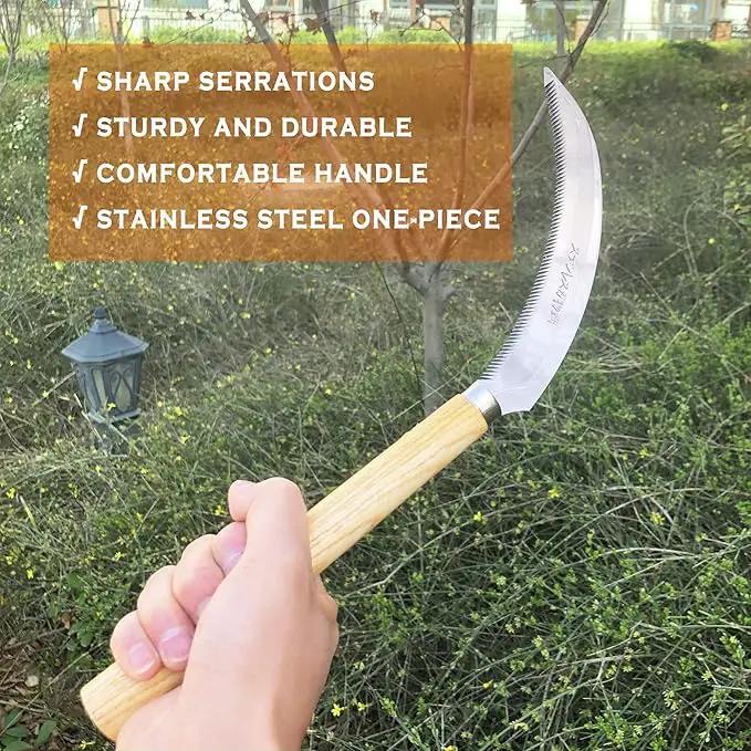 SHANFEEK Grass Sickle with Sawtooth Japanese Weeding Hoe Weeding Tools for Garden High Toughness Stainless Steel with Hard Solid Wood Handle(Yellow) by GreenHaven Gardens