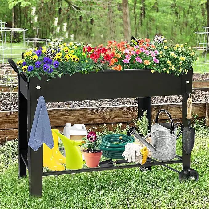aboxoo Large Planter Raised Beds with Legs Outdoor Metal Planter Box on Wheels Elevated Garden Bed for Vegetables Flower Herb Patio (40" L x 11" W x 31.5" H) by GreenHaven Gardens