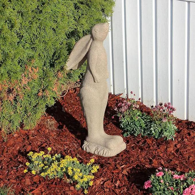 EMSCO Group Whimsical Rabbit Statue – Natural Sandstone Appearance – Made of Resin – Lightweight – 29” Height by GreenHaven Gardens