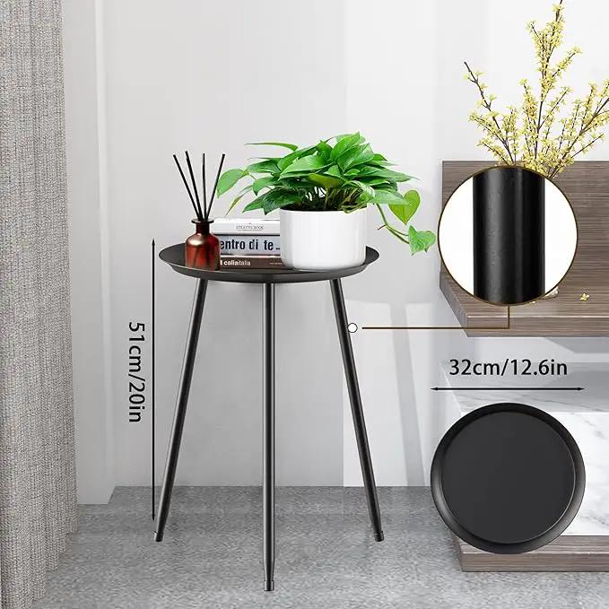 Plant Table Indoor Small,Black Metal Round Side Table.Modern Single Outdoor End Table for Small,Spaces,Patio,Office,Living Room, Bedroom Yard Garden Balcony Bedside by GreenHaven Gardens