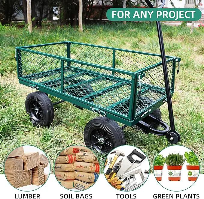 Heavy Duty 480 Lbs Capacity Mesh Steel Garden Cart Folding Utility Wagon with Removable Sides (Green) by GreenHaven Gardens