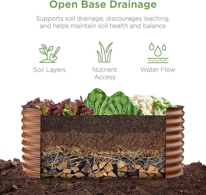 Best Choice Products 4x2x2ft Outdoor Metal Raised Garden Bed, Oval Deep Root Planter Box for Vegetables, Flowers, Herbs, and Succulents w/ 101 Gallon Capacity, Rubber Edge Guard - Wood Grain by GreenHaven Gardens