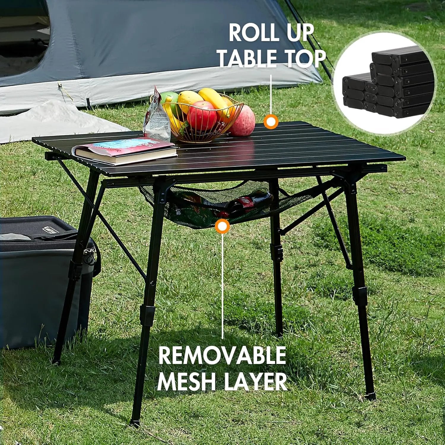 PORTAL Camping Table Foldable Portable with Adjustable Legs, Aluminum Folding Table Roll Up Table with Carrying Bag for Outdoor, Beach, Picnic, Backyards, BBQ and Party, Black by GreenHaven Gardens
