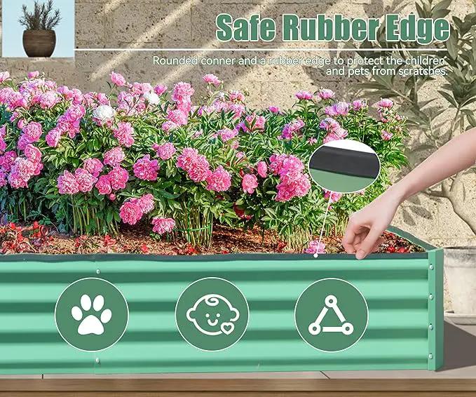 Domi Galvanized Raised Garden Bed, Outdoor Planter Garden Boxes Large Metal Planter Box for Gardening Vegetables Fruits Flowers, Green (6x3x1ft) by GreenHaven Gardens