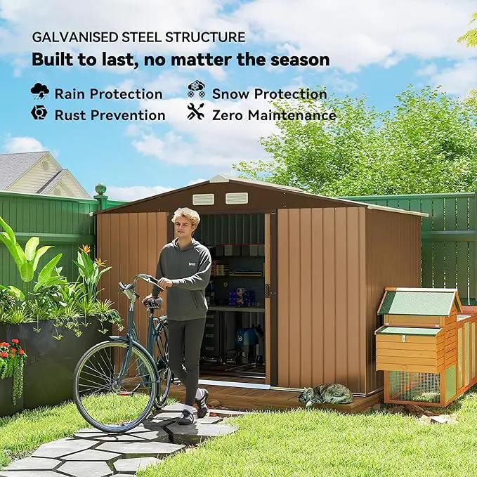 Outsunny 9' x 6' Outdoor Storage Shed, Garden Tool Metal Shed with Foundation Kit, Double Lockable Door, Air Vents and Sloping Roof, for Backyard, Patio, Lawn, Yellow by GreenHaven Gardens