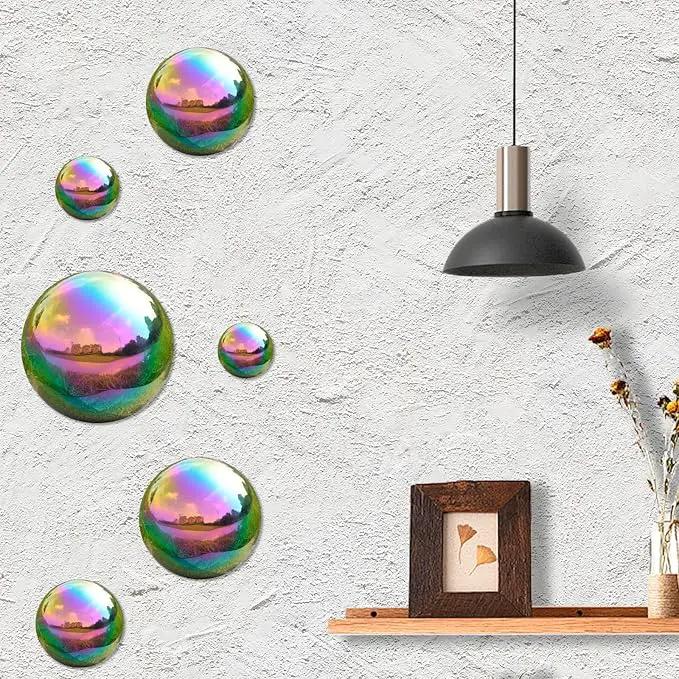 Nerien Gazing Ball, Stainless Steel Garden Mirror Globe, Polished Ornament Sphere, Hollow Floating Reflective Hemisphere, for Home Outdoor Pond Housewarming Swimming Pool Decoration, Gold, 6Pcs Mix by GreenHaven Gardens