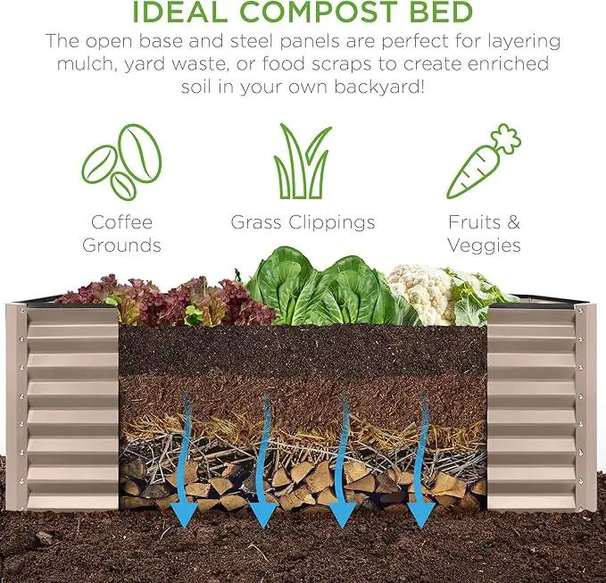 Best Choice Products 8x4x2ft Outdoor Metal Raised Garden Bed, Deep Root Planter Box for Vegetables, Flowers, Herbs, and Succulents w/ 478 Gallon Capacity - Taupe by GreenHaven Gardens