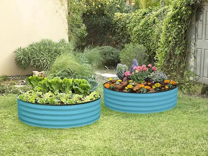 Round Galvanized Raised Garden Bed // 4×4×1 ft Galvanized Raised Garden Beds Outdoor for Gardening, Vegetables, Flowers // Patented Tool-Free Design Round Planter (Teal) by GreenHaven Gardens