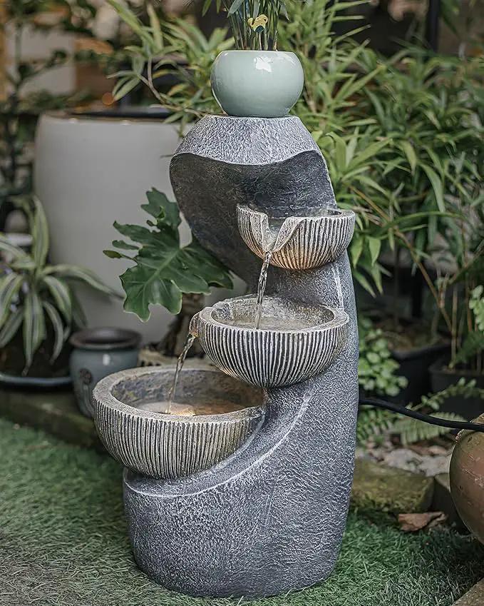 20" H Outdoor Water Fountain, Modern Outdoor Garden Fountains with LED Lighted for Garden, Patio, Deck, Backyard and Home Art Decor by GreenHaven Gardens