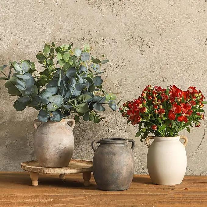 Ceramic Flower Vase 7.6 inch Farmhouse Rustic Vase Decorative Pottery Terracotta Vases for Home Decor Table Mantle Fireplace Living Room Bathroom Wedding Centerpiece by GreenHaven Gardens