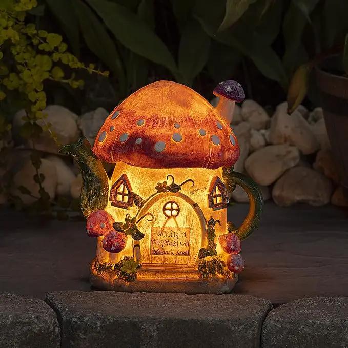 VP Home Mushroom Teapot Solar Light for Home and Outdoor Decor, Mushroom Solar Powered Flickering LED Garden Light, Solar Powered Teapot Backyard Party Decoration Light, Fairy Garden House by GreenHaven Gardens