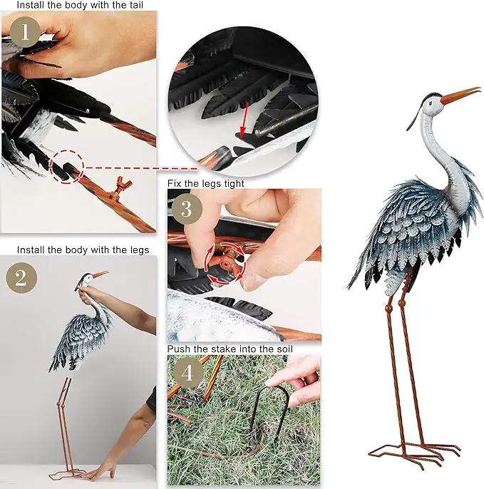 TERESA'S COLLECTIONS Garden Decor Blue Heron Sculptures & Statues Decor, 33.8 Inch Coastal Metal Cranes Decoy for Outdoor Outside Yard Art Patio Pond Pool Lawn Decorations,Housewarming Gift by GreenHaven Gardens