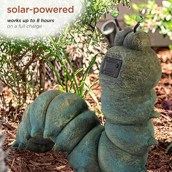 Alpine Corporation FCC121SLR Outdoor Solar Powered Garden Caterpillar Statue with LED Lights, LED Solar Garden Décor, 16" by GreenHaven Gardens