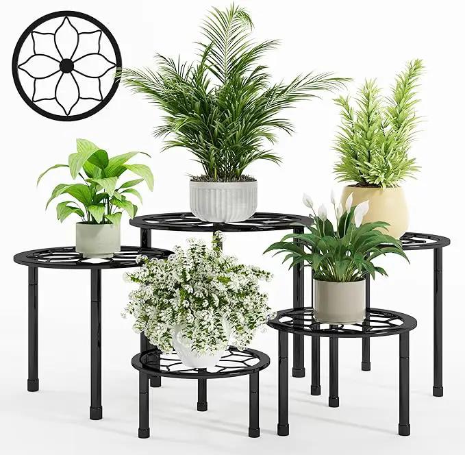 Metal Plant Stand Indoor Outdoor,Indoor Plant Stands for Patio Rust Proof,Heavy Duty Flower Pot Stands for Multiple Plant,Black Potted Plant Holder for Garden Home (5 Pack Black) by GreenHaven Gardens