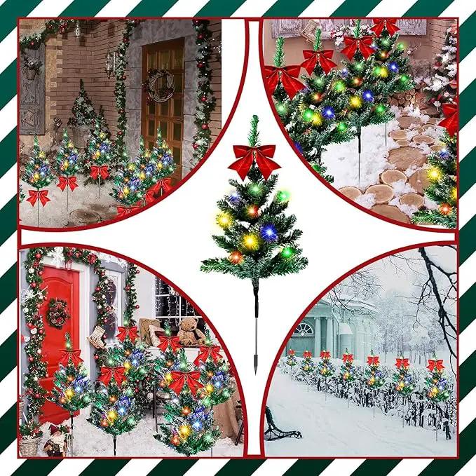 VIHOSE 8 Pcs Solar Christmas Trees Garden Stake Lights Outdoor Xmas Pathway Lights with Decorative Bows Solar Powered Pre-lit Christmas Tree Decor for Outdoor Winter Garden Patio by GreenHaven Gardens