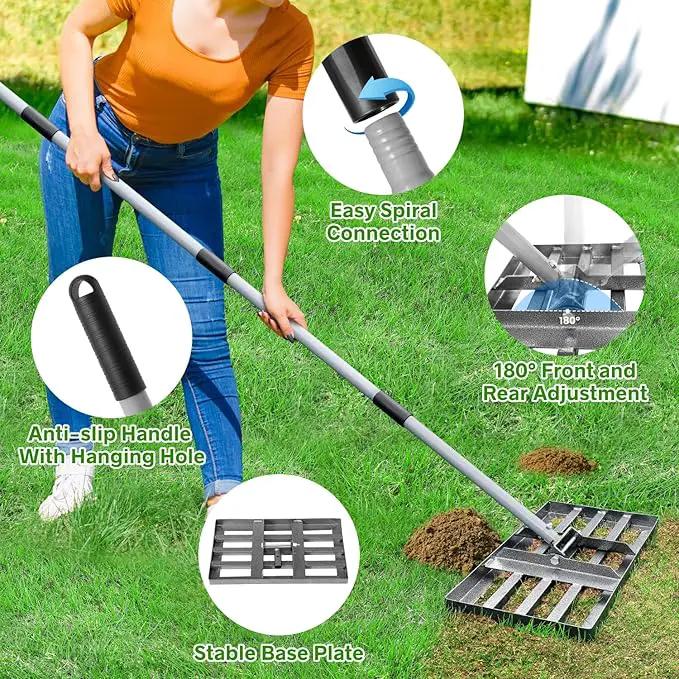 Lawn Leveling Rake, Lawn Leveler with Stainless Steel Long Handle, Heavy Duty Yard Level Tool for Leveling Soil, Sand Or Dirt Surfaces, Gardening Gloves Gift Included (17x10in) by GreenHaven Gardens