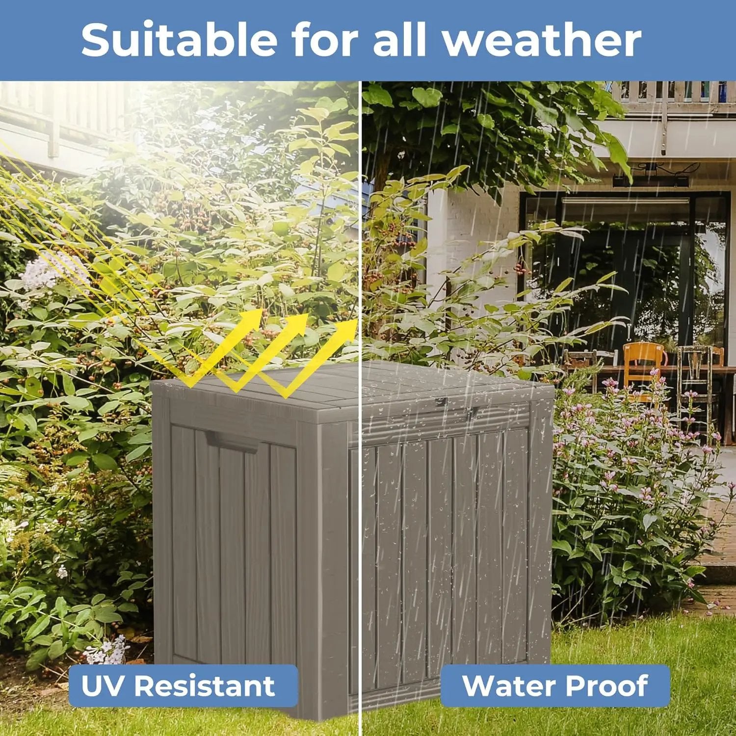 45 Gallon Resin Deck Box, Waterproof Outdoor Storage Bin for Patio, Poolside, and Garden, Lockable & UV-Resistant, Ideal for Small Spaces, Grey by GreenHaven Gardens