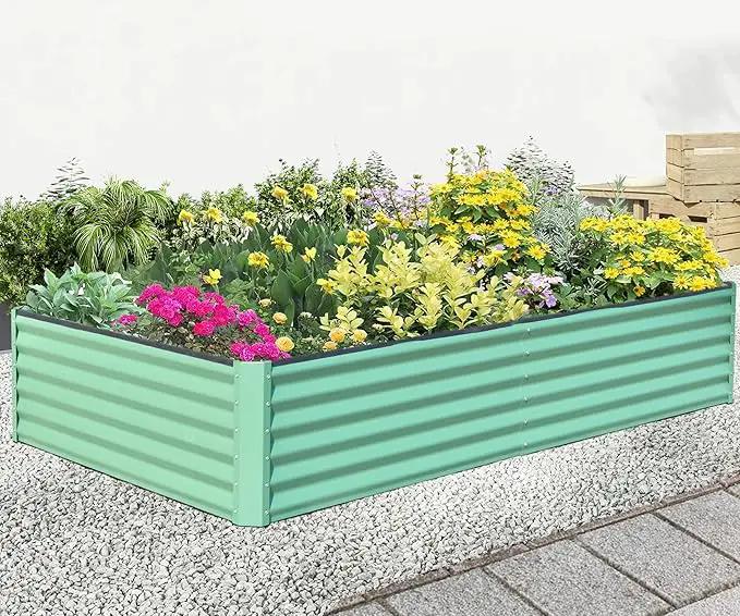 Domi Galvanized Raised Garden Bed, Outdoor Planter Garden Boxes Large Metal Planter Box for Gardening Vegetables Fruits Flowers, Green (8x4x1.5ft) by GreenHaven Gardens