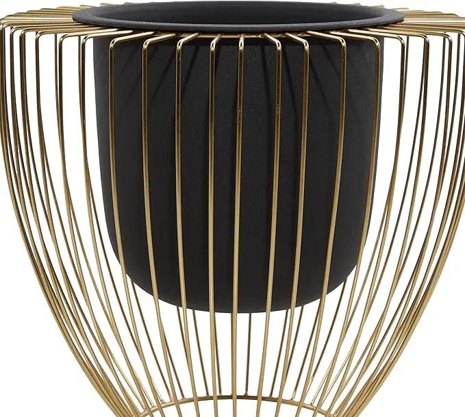 Deco 79 Contemporary Metal, Set of 2 Planters 10", 12"H, Black by GreenHaven Gardens