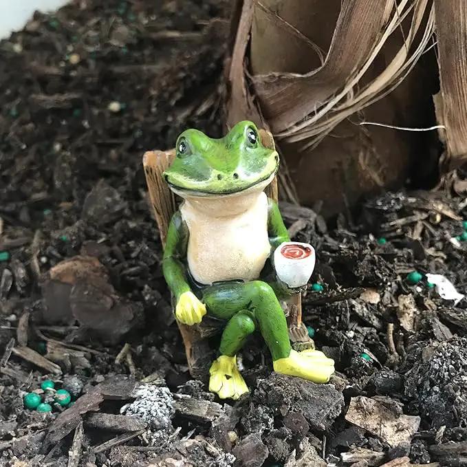 Miniature Frog Garden Statue - 2" Tall - Mini Outdoor Accessory Figurine for Fairy Garden by GreenHaven Gardens