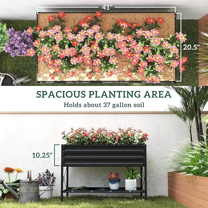 Outsunny Raised Garden Bed with Galvanized Steel Frame, Storage Shelf and Bed Liner, Elevated Planter Box with Legs for Vegetables, Flowers, Herbs, Dark Gray by GreenHaven Gardens