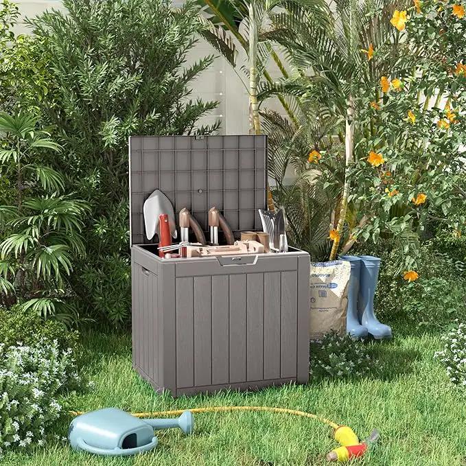 31 Gallon Resin Deck Box, Lockable Patio Outdoor Storage Box for Furniture, Garden Tools and Tools Storage, Waterproof Outside Storage Boxes - Grey by GreenHaven Gardens