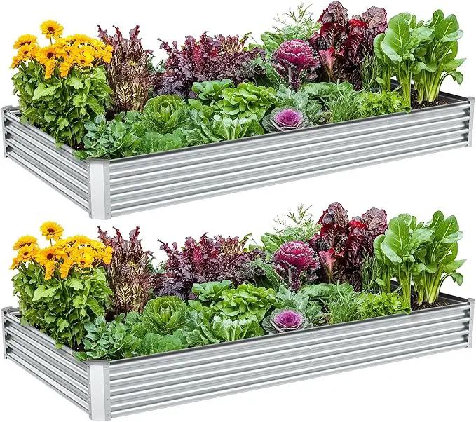 2PCS 8x4x1ft Raised Garden Bed-Outdoor Galvanized Planter Box for Vegetables, Fruits,Herbs, Flowers, Metal Raised Garden Bed kit-Sliver by GreenHaven Gardens