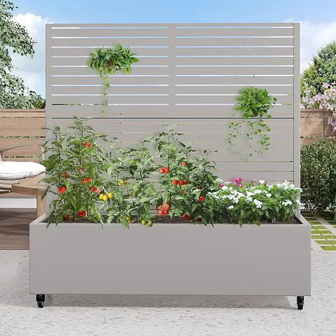 Casaphoria Metal Raised Garden Bed with Trellis and Wheels, 47"x47"x16" Planter Box for Climbing Plants, Vegetables & Vines, Features Drainage Holes and Privacy Screen (Grey-Louvered) by GreenHaven Gardens