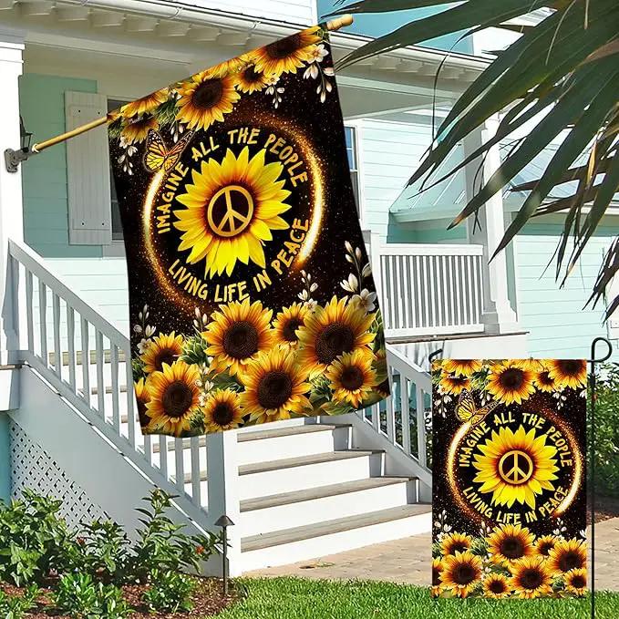 FLAGWIX 30x40 House Flag, Sunflower, Hippie Peace Flag - Double Sided, Heavy Duty Canvas, Fade Resistant - House Flags, Decorations For Home, Outside, Indoor, Outdoor Decor Flag with Grommets by GreenHaven Gardens