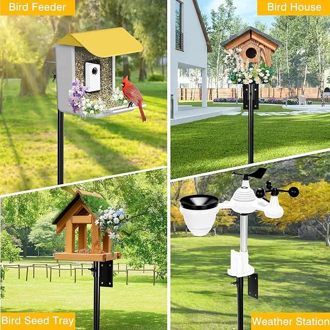 Bird House Pole, 95 Inch Heavy Duty Bird Feeder Pole Mount Kit for Outdoors, Adjustable Feeding Stand, with 2-Hooks, Metal Squirrel Baffle and 5-Prong Base, for Birds Watching by GreenHaven Gardens