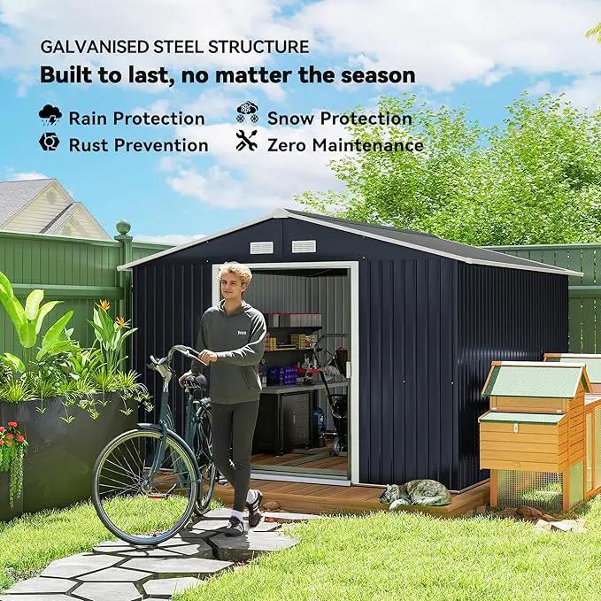 Outsunny 11' x 9' Outdoor Storage Shed, Garden Tool Metal Shed with Foundation Kit, Double Lockable Door, Air Vents and Sloping Roof, for Backyard, Patio, Lawn, Dark Gray by GreenHaven Gardens