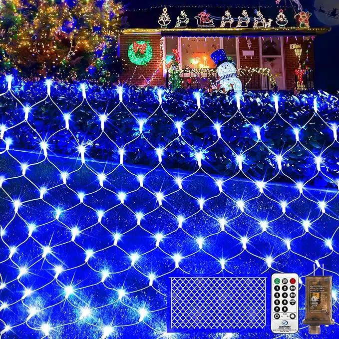 KNONEW Christmas Net Lights 360 LEDs 13ft x 9.8ft Outdoor Mesh Lights Connectable Waterproof 8 Modes & Timer Plug-in Net Fairy Lights for Bushes Garden Party Wedding Holiday,Blue by GreenHaven Gardens