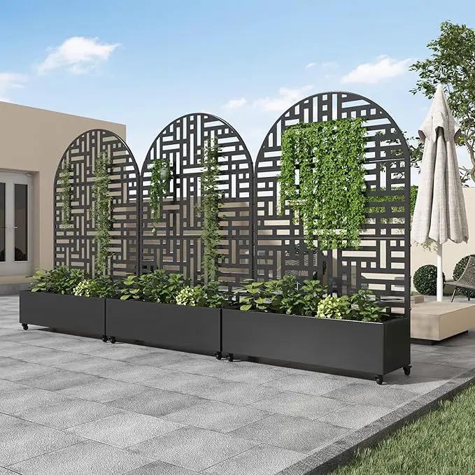 Casaphoria Metal Raised Garden Bed with Trellis and Wheels, 72"x47"x16" Planter Box for Climbing Plants, Vegetables & Vines, Features Drainage Holes and Privacy Screen (Black-Helen) by GreenHaven Gardens