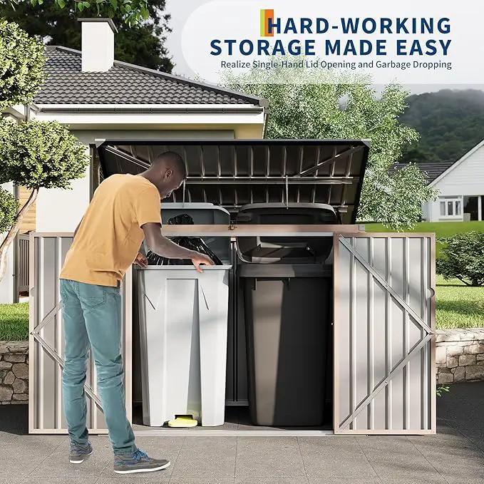 2 Trash Cans Metal Outdoor Storage, 3x6 FT Garbage Bin Storage Shed with Chain Lid, Garbage Can Metal Sheds for Garden, Backyard, Lawn and Patio by GreenHaven Gardens