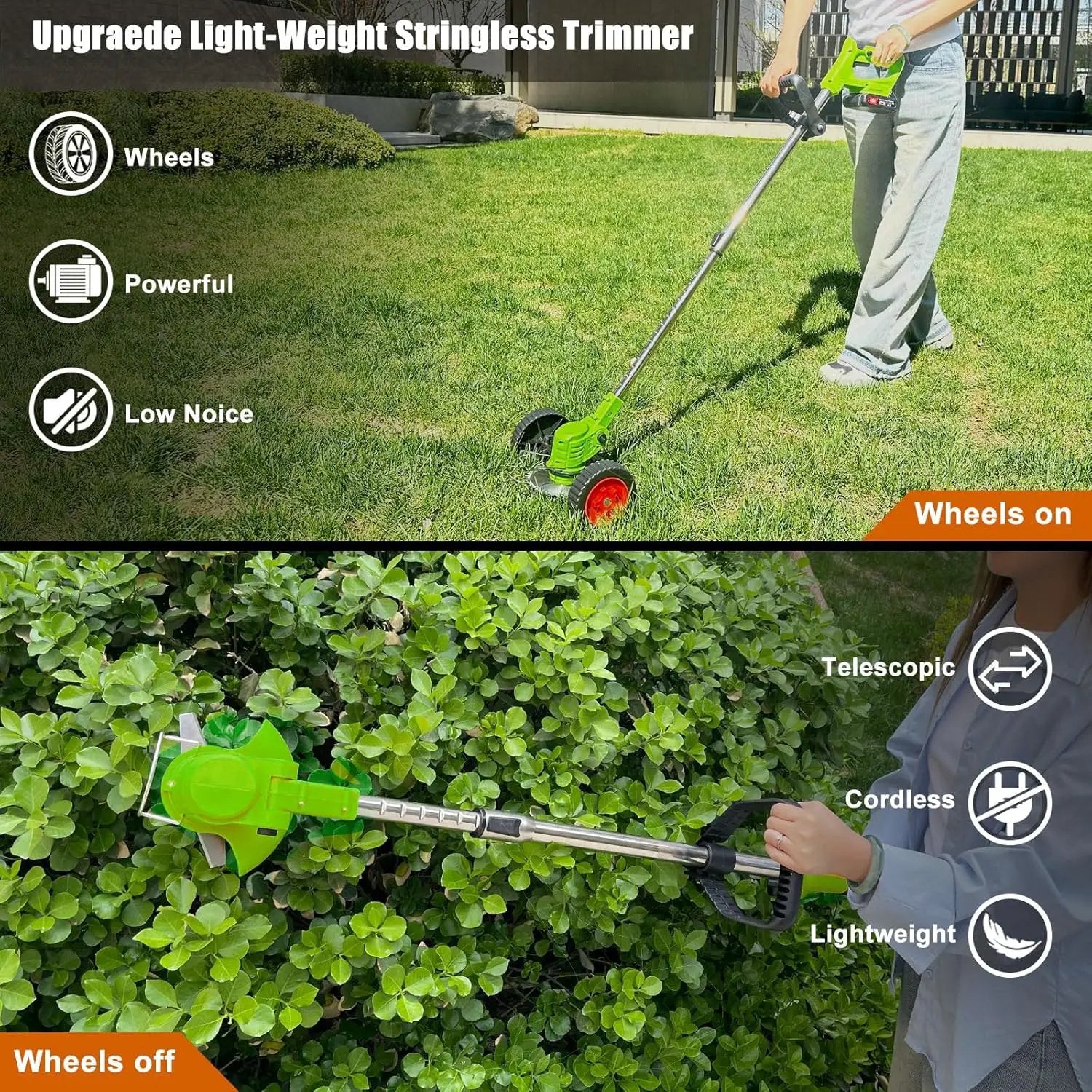 Electric Weed Wacker Eater Battery Powered, Cordless 21V Weed Trimmer with 2 Battery Operated & Charger & Wheels & Shears, 3 in 1 Lightweight Grass Trimmer/Edger/Brush Cutter for Garden Yard Lawn by GreenHaven Gardens