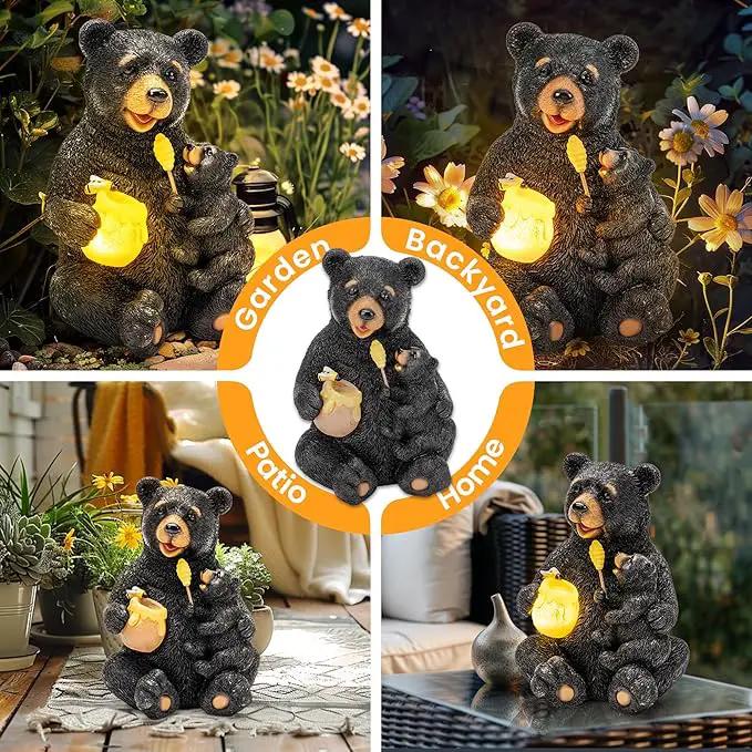 GIGALUMI Solar Garden Statues Loving Bear Figurine Lights for Outside, Yard Decorations Outdoor, Garden Decor Unique Birthday Housewarming Gifts for Mom, Women, Black by GreenHaven Gardens