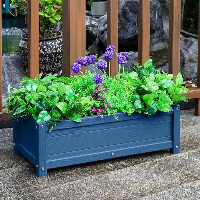 HDPE Raised Planter Box Outdoor,Rot-Resistant and Non-Cracking,Raised Beds for Gardening 29.5 * 14.4 * 9.8 in for Yard,Lawn,Outdoor Planter Boxes Rectangle with Drainage Holes Navy by GreenHaven Gardens