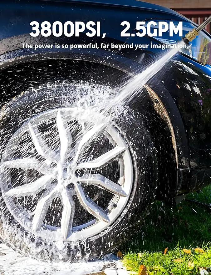 Gas Pressure Washer 3800 PSI and 2.5 GPM, 212CC, with Onboard Soap Tank, 10" Wheel, 5 Nozzle Set, for Cars/Fences/Homes/Patios/Furniture by GreenHaven Gardens