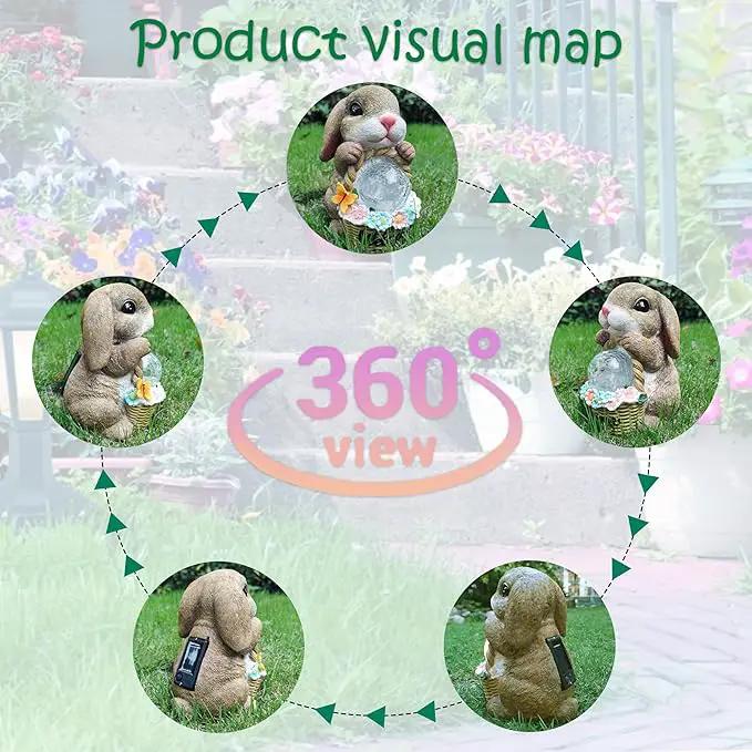 Solar Rabbit Garden Outdoor Statues,Resin Rabbit Figurine Carrying Flower Basket and Magic Orb with Solar LED Lights, Lawn Decor Outdoor Statue for Patio, Balcony, Yard Ornament by GreenHaven Gardens